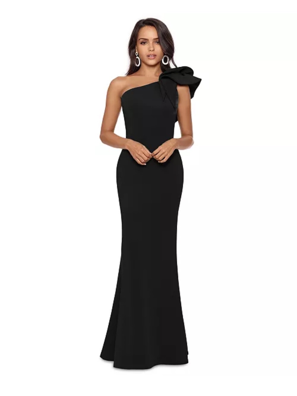 Betsy & Adam Women's One-Shoulder Scuba Crepe Gown